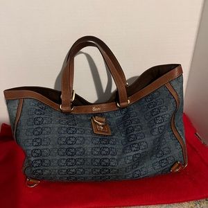 GUCCI Gucci Interlocking G GG Pattern Tote Bag Shoulder Leather Blue Brown
